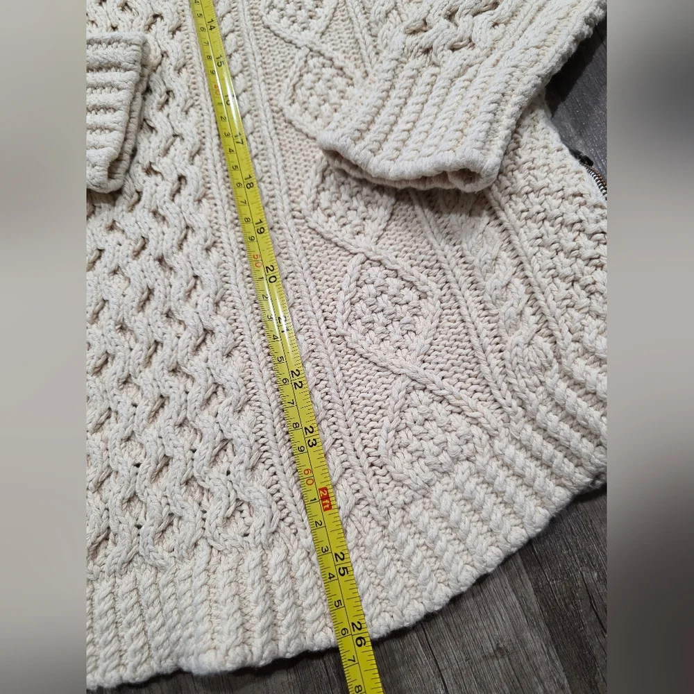 LL BEAN SIGNATURE FISHERMEN Cream Cable Knit Sweater Coastal Nautical Wool